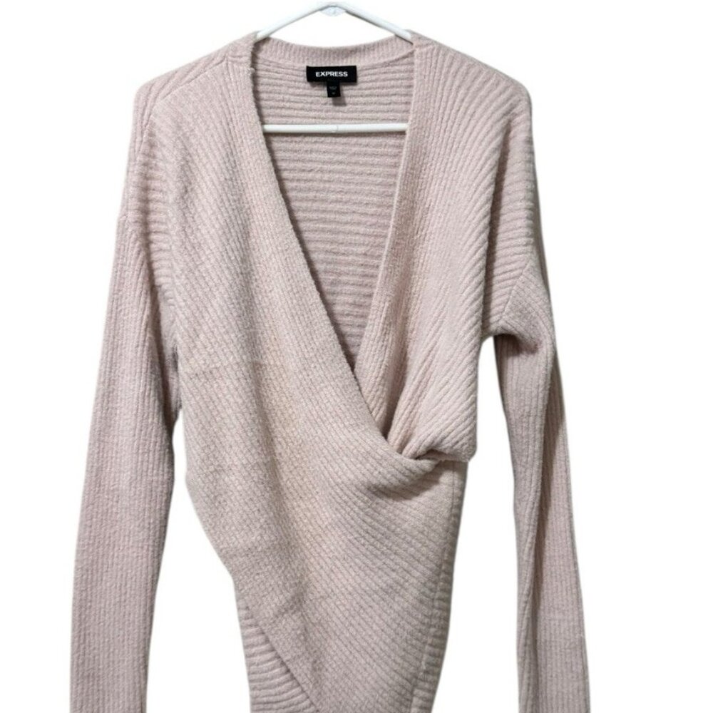 Express Women Size Medium Cross Over Ribbed‎ Sweater Long Sleeve Winter Office